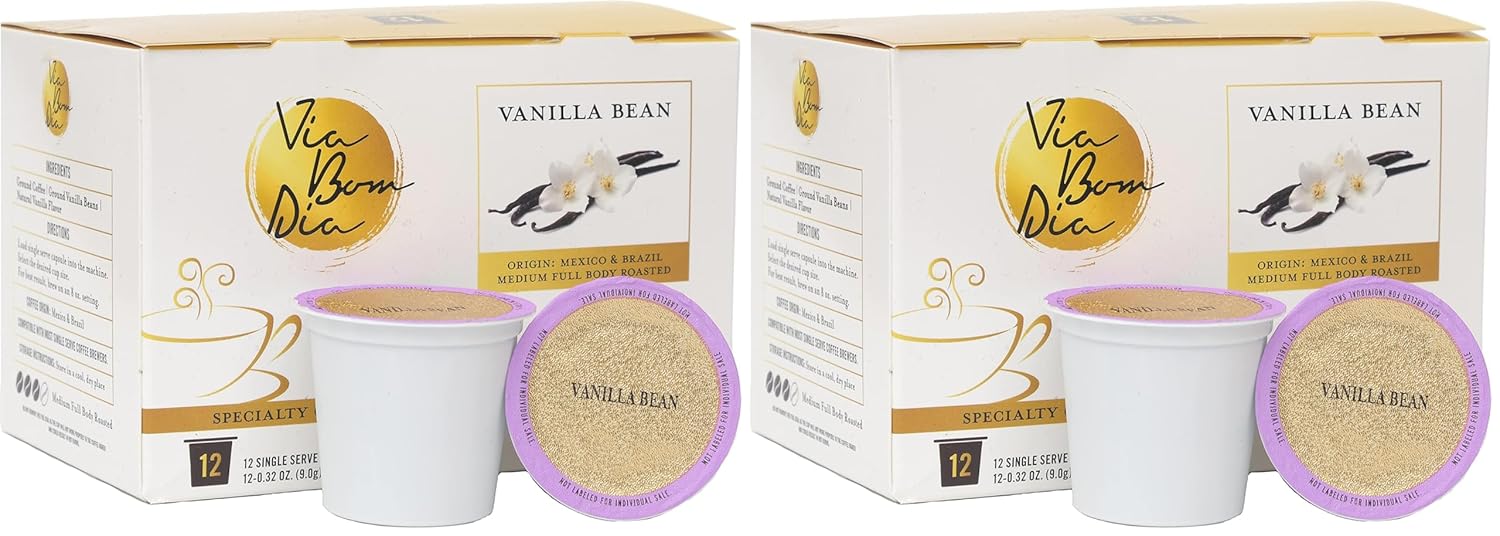 Via Bom Dia Naturally Flavored Kcup Coffee Pods, Vanilla Bean Flavor, Medium Roast, 12 Count (Pack of 2), for Single-Serve Keurig Machines