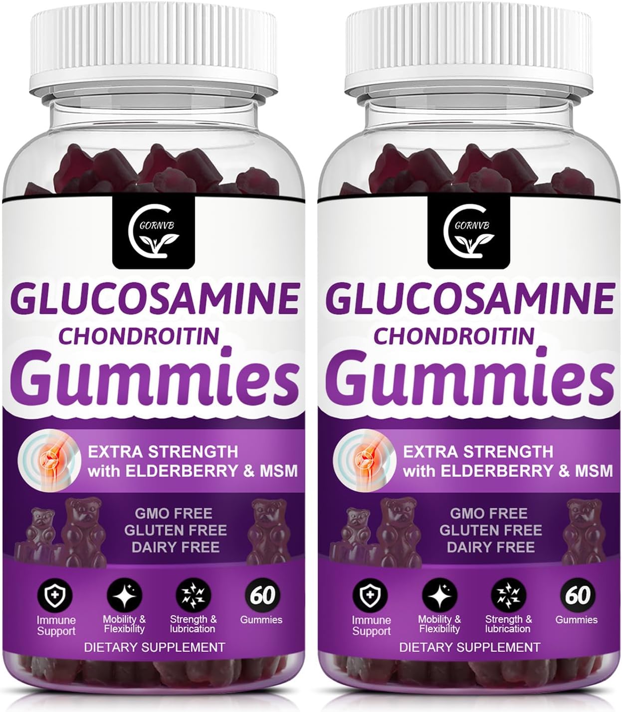 GORNVB Glucosamine Chondroitin Gummies with MSM & Elderberry Extra Strength - Flexibility Support, Antioxidant Immune Support Supplement for Adults, Men & Women - 60 Chondroitin Gummies (2 Pack)