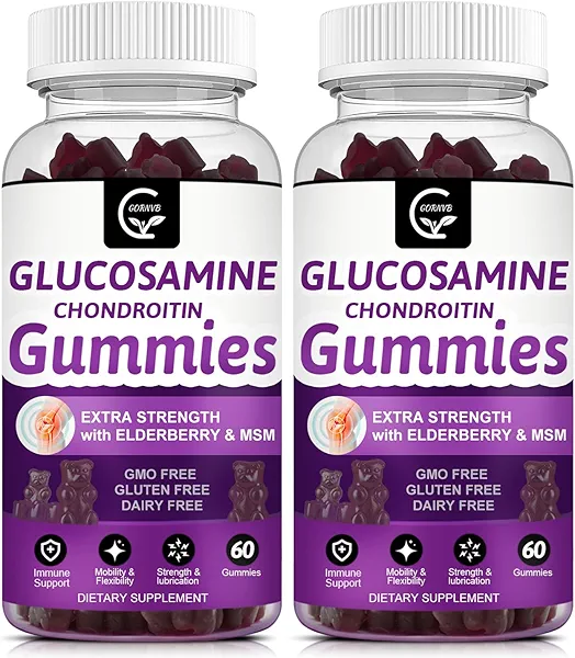 GORNVB Glucosamine Chondroitin Gummies with MSM & Elderberry Extra Strength - Flexibility Support, Antioxidant Immune Support Supplement for Adults, Men & Women - 60 Chondroitin Gummies (2 Pack)
