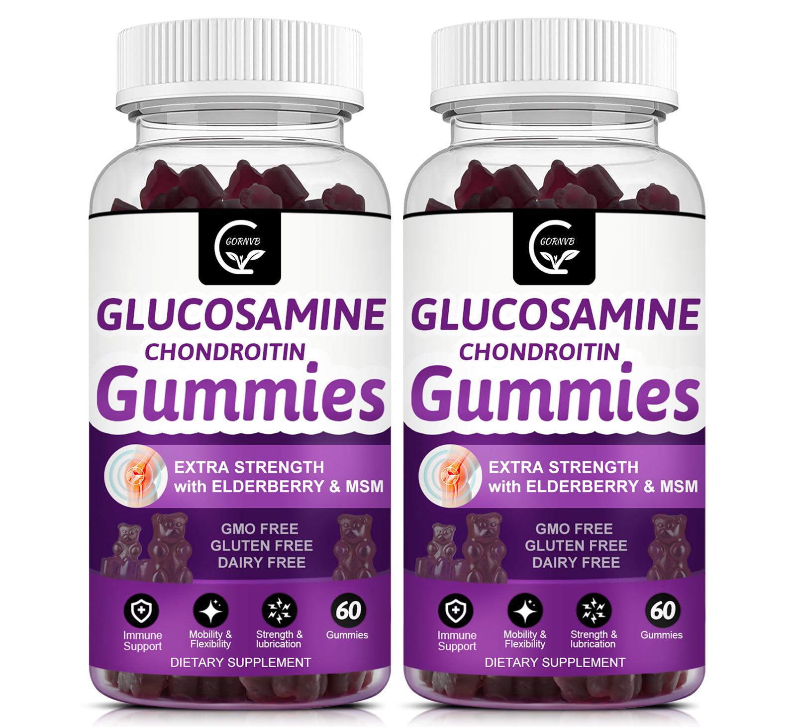 Glucosamine Chondroitin Gummies with MSM & Elderberry Extra Strength - Flexibility Support, Antioxidant Immune Support Supplement for Adults, Men & Women - 60 Chondroitin Gummies (2 Pack)