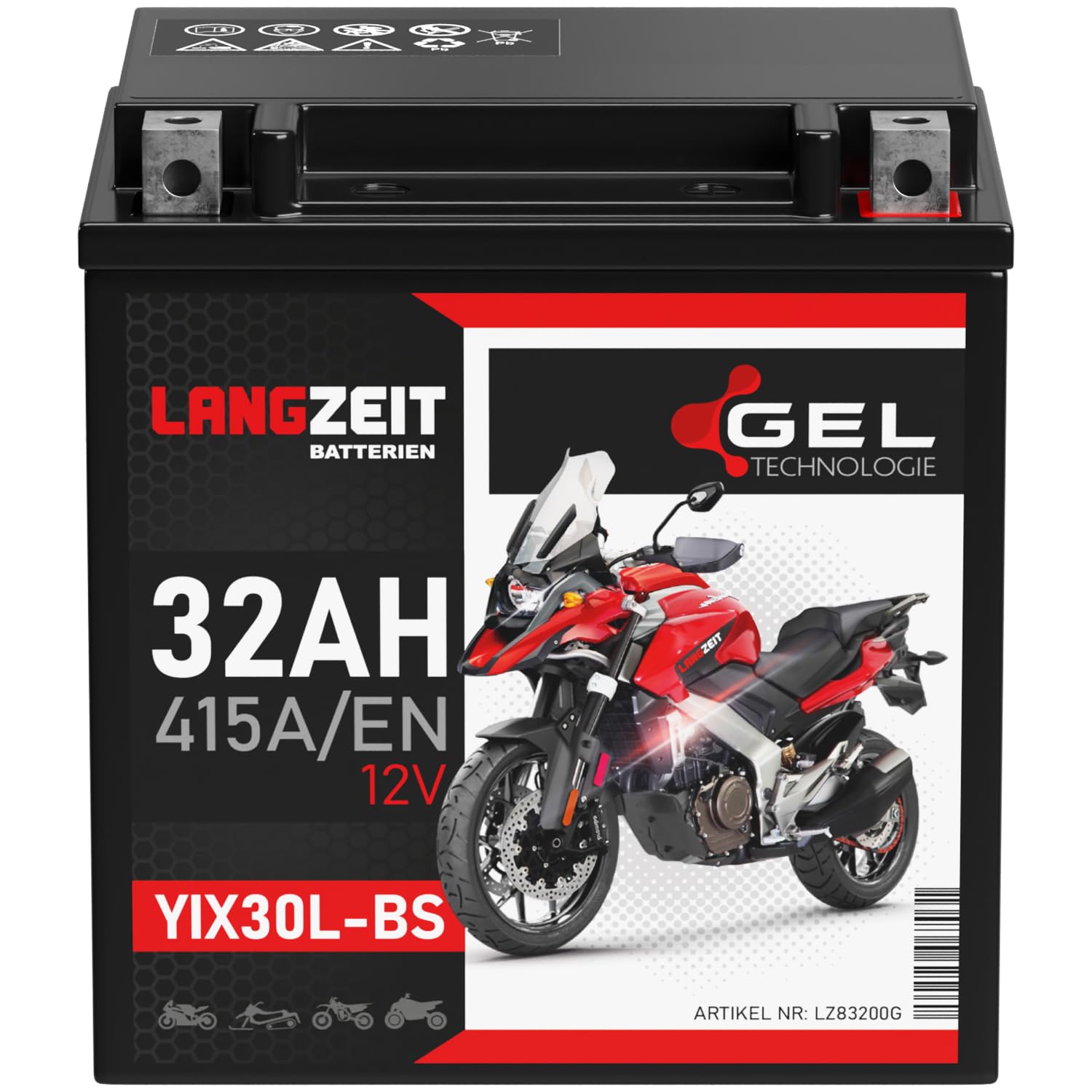 LANGZEIT YIX30L-BS batteria moto 32Ah 12V 83200 senza manutenzione 30Ah