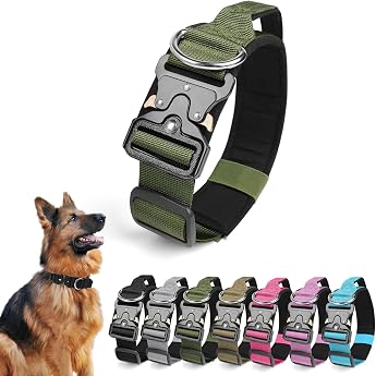 Tactical Dog Collar with Handle Adjustable Anti-Pull Wide Dog Collar Padded Dog Collar with Metal Buckle Training Collar for Dogs Army Green XL