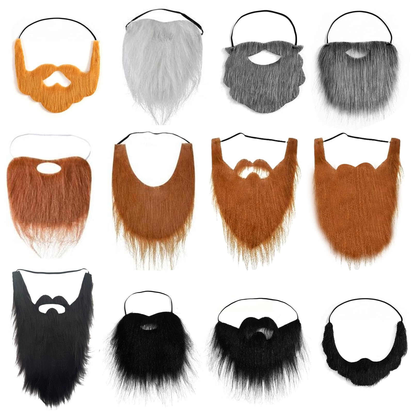 Set 4 Barbe Finte E Baffi Finti – Divertenti Per Halloween, Natale E Cosplay – Bianche, Nere, Grigie E Marroni - 4