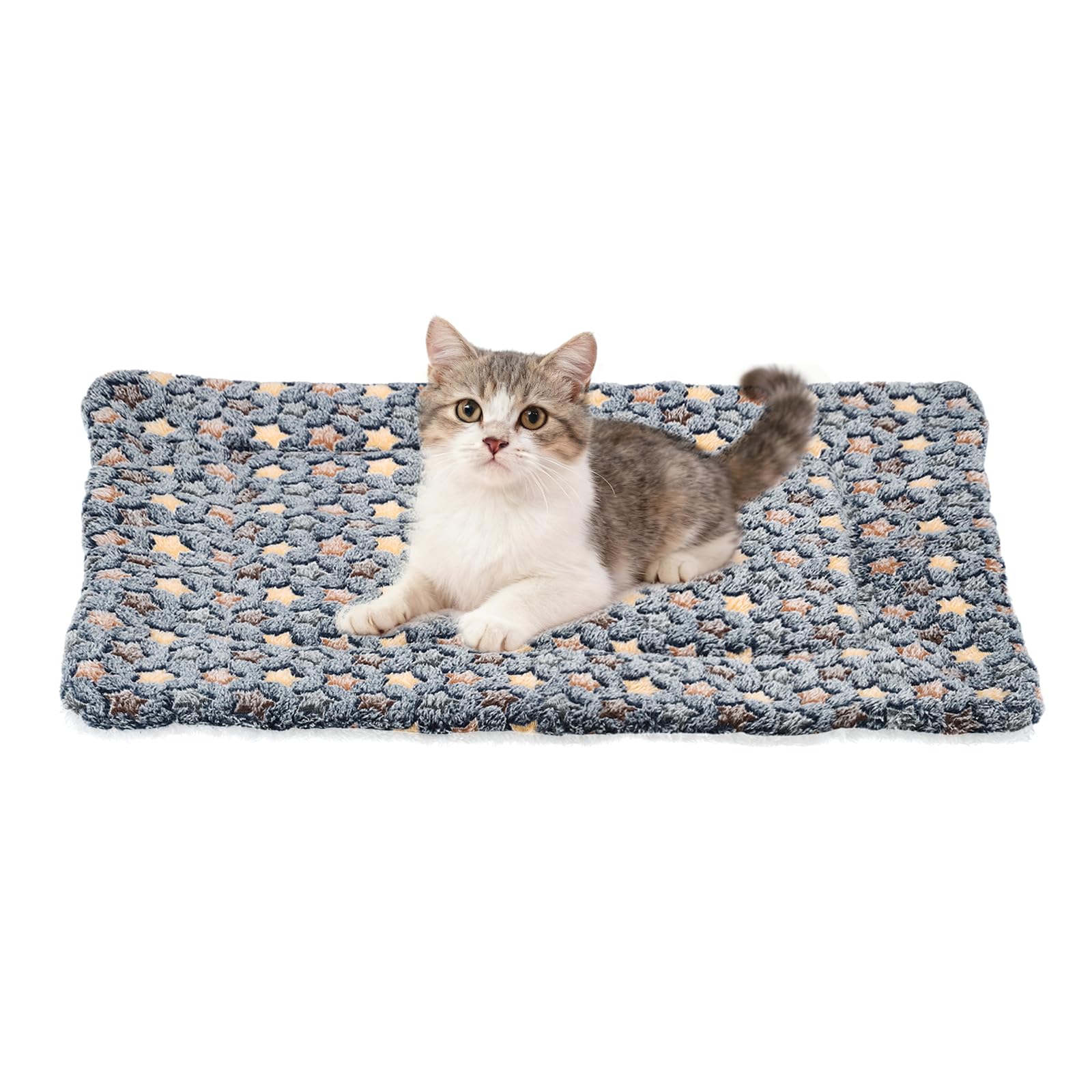 sourcing map Dog Cat Bed Mat, Soft Coral Fleece Pet Cushion Pad with Cute Star Print, Warm Washable Pet Bed 23x18 Inches, (Dark Gray), Intended for Medium Small Dog Cat