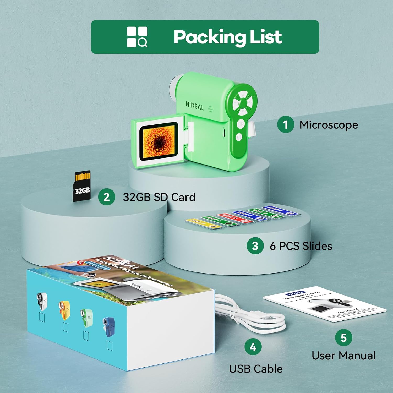 HP20 IPS Microscope for Kids: [3-in-1] [Easy and Fun] 2" Portable Handheld Microscope Miniscope, Pocket Mini Scope Educational Science Kit, Christmas Birthday Gifts for Kids, 32GB, Green - Image 9