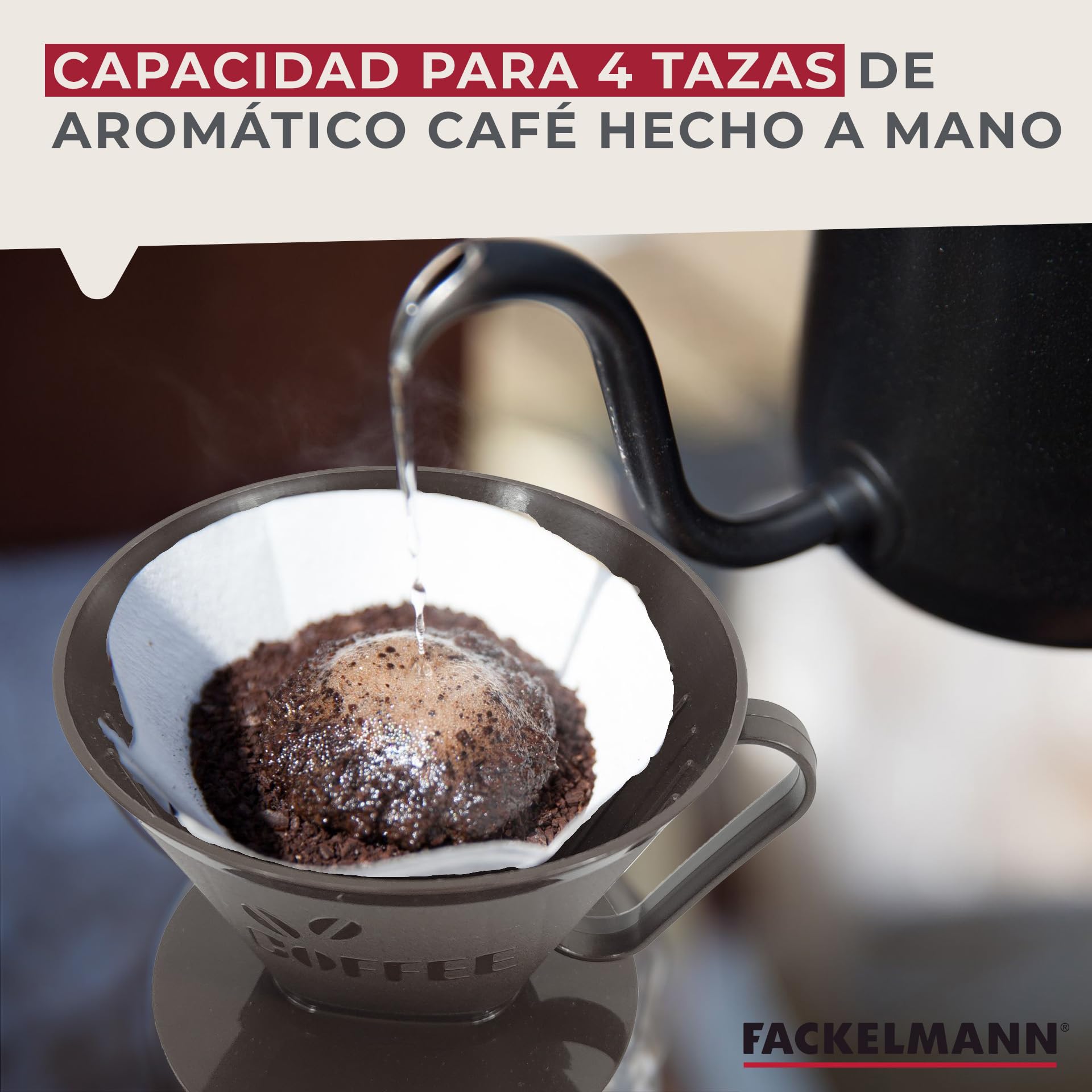 Fackelmann Filtro de Café Permanente, No. 4, Portafiltro, Filtro de Café para hasta 4 tazas, Filtro Reutilizable de Plástico, Marrón, 1 unidad