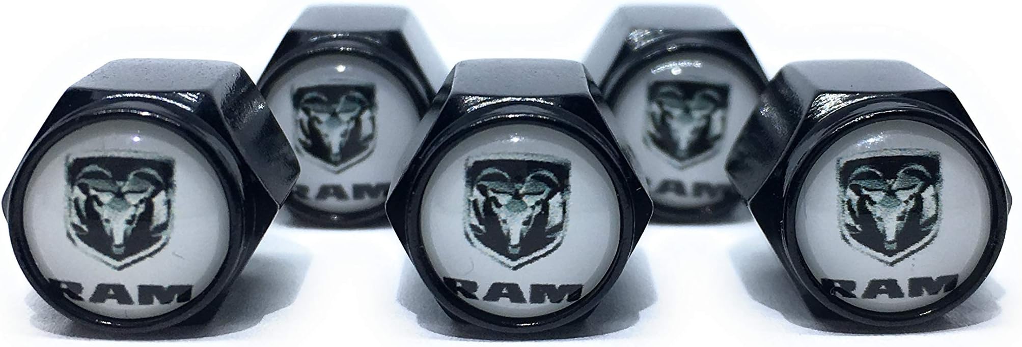 Buycleverly Metal Tire Valve Stem Caps Set/5 Pcs for Vehicles Dodge Ram Trucks Logo 1500 2500 3500 Promaster City
