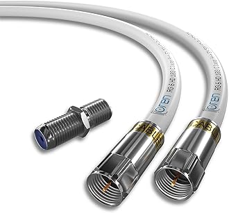 Oren Coaxial Cable 1m RG6 HD103 A++ Trishield – White - with Cabelcon Connectors and Adapter – Weatherproof – for Satellite and Digital TV, Aerial, Broadband, and High Speed Internet Connections