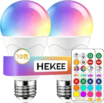 Amazon | HEKEE LED 電球 E26 リモコン付き カラー RGB 10色 100W相当