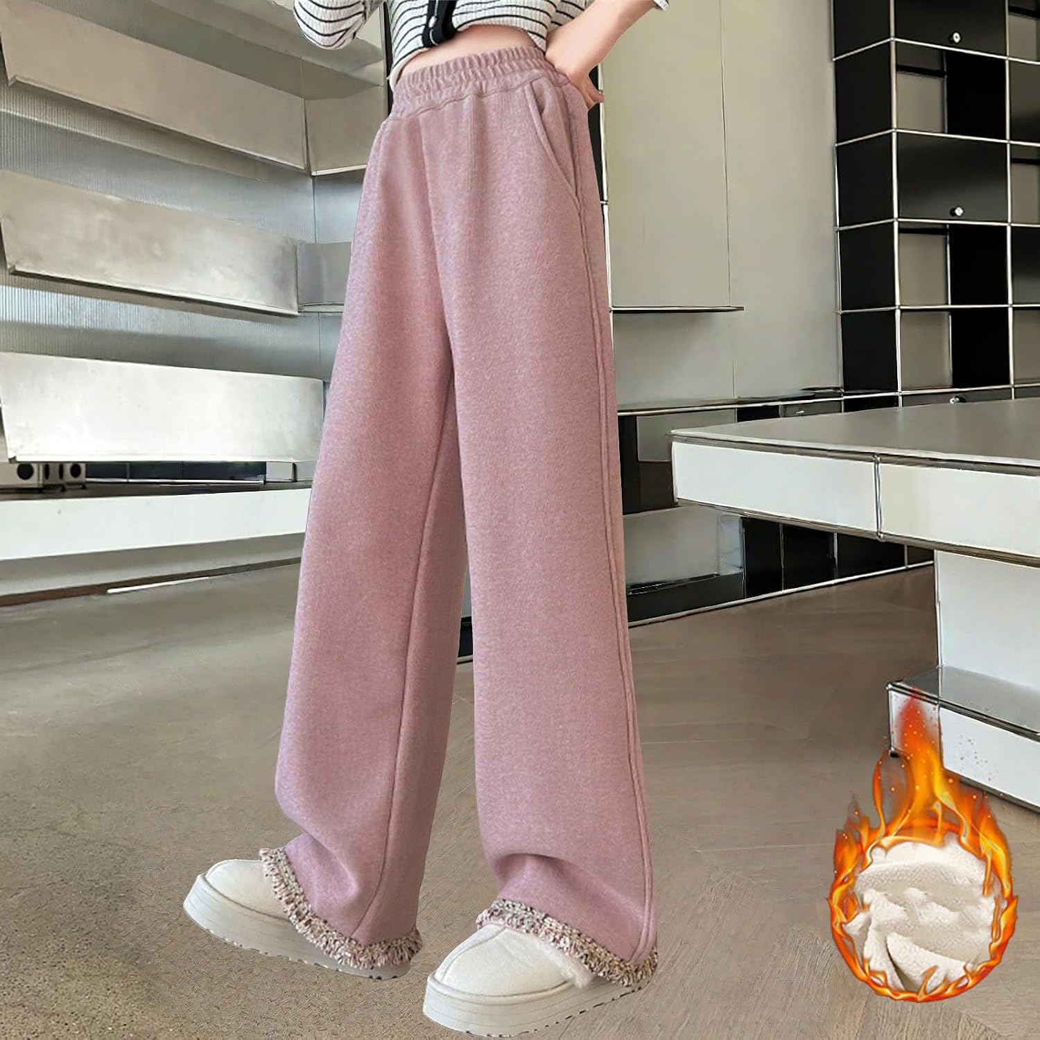 Teen Girls Baggy Sweatpants for Kids Cute Lace Hem Straight Wide Leg Sweat Pants Youth Casual Elastic High Waist Joggers