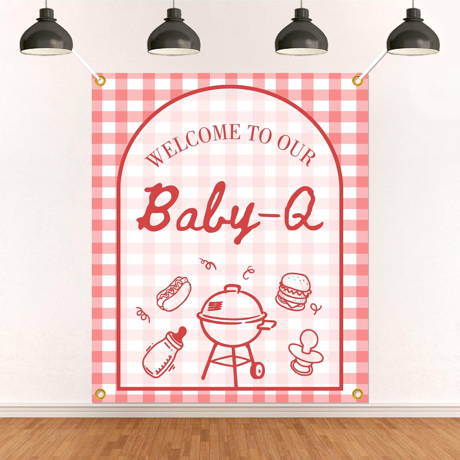Welcome to Our Baby-Q Backdrop - Baby Q Banner, Rustic BBQ Baby Shower Gender Reveal Party Decorations 5 * 4.2ft