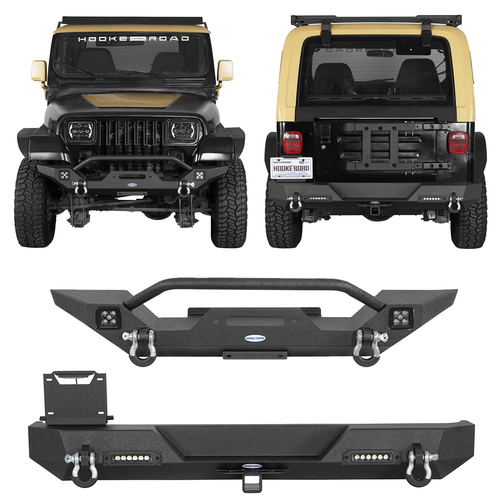 Amazon.com: Hooke Road YJ Front and Rear Bumper Kit for Jeep