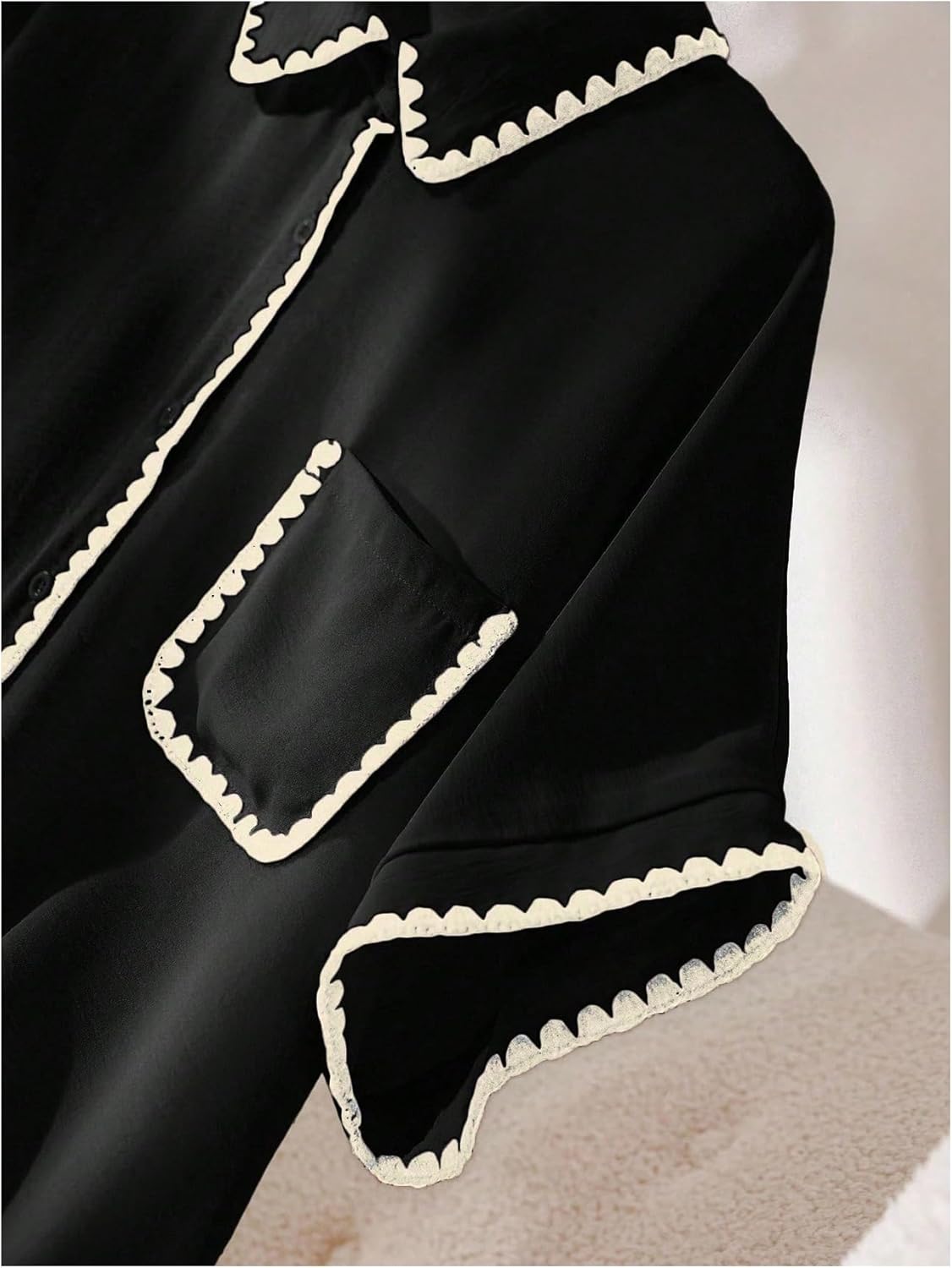 Verdusa Women's Plus Size Button Down Dressy Blouses Contrast Trim Work Tops Collared Shirts with Pocket - Image 4