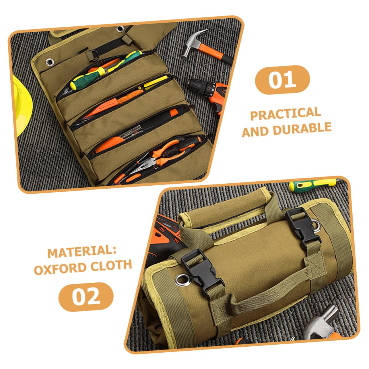 EXCEART Rotolo Kit Di Attrezzi Da Elettricista Marsupio Borsa Pesante Organizzatore Di Chiavi Hardware Pieghevole Custodia Per Attrezzi Dovere In Movimento Riparazione Panno Oxford Cachi