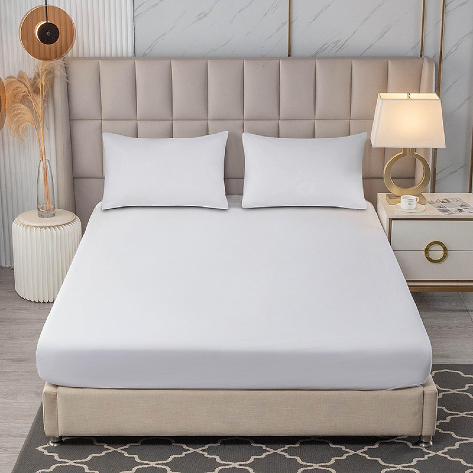 FCLDESHOP Lenzuolo sotto Singolo,Confortevole Coprimaterasso Impermeabile Spazzolato Delicato sulla Pelle, Coprimaterasso Antiscivolo Tinta Unita,White,180 * 200cm (71 X 79inch)
