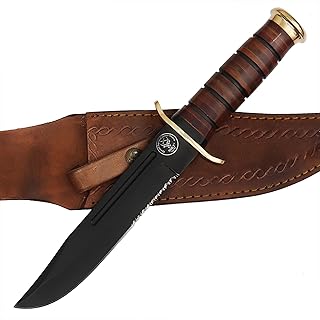 SSKT-13 Inches D2 Steel Hunting Knife 6mm Thickness With Leather Sheath US Marine Corps Black Straight Knife,Survival Knife,EDC SS-001 - SSKT