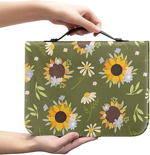 Miniatura 2 de Vodetik Funda de Biblia de flores para mujer, tamaño grande, funda de Biblia de girasol para niñas con cremallera y asa, funda de la Biblia para