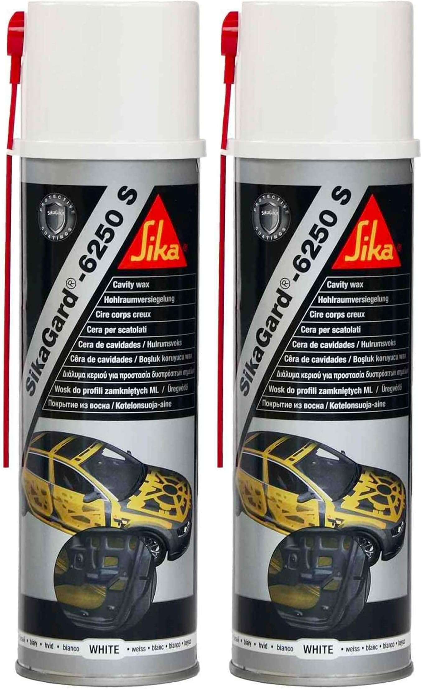 SIKA - Protection anti-corrosion automobile - Sikagard 6250 S Blanc - Cire pour corps creux - Réparation - Protection - Imperméabilisation - Aérosol - 500ml (Lot de 2)