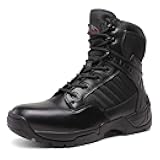 Men's Side Zipper Military Tactical Work Boots Leather Motorcycle Combat Boots 6 inches
