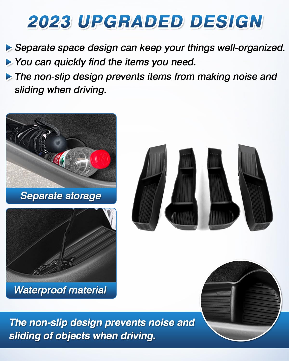 Shademax Door Tray Organizer for Tesla Model Y Accessories 2020 2021 2022 2023 Car Front & Rear Door Slot Tray Organizer Door Side Storage Box Handle Pockets Black 8PCS