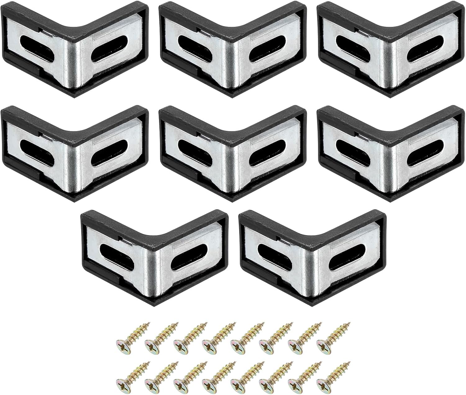 8 Pcs 90 Degree Plastic Corner Braces, 28x17.5x28mm Shelf Right Angle Brackets with Screws for Cabinets Cupboards, Black