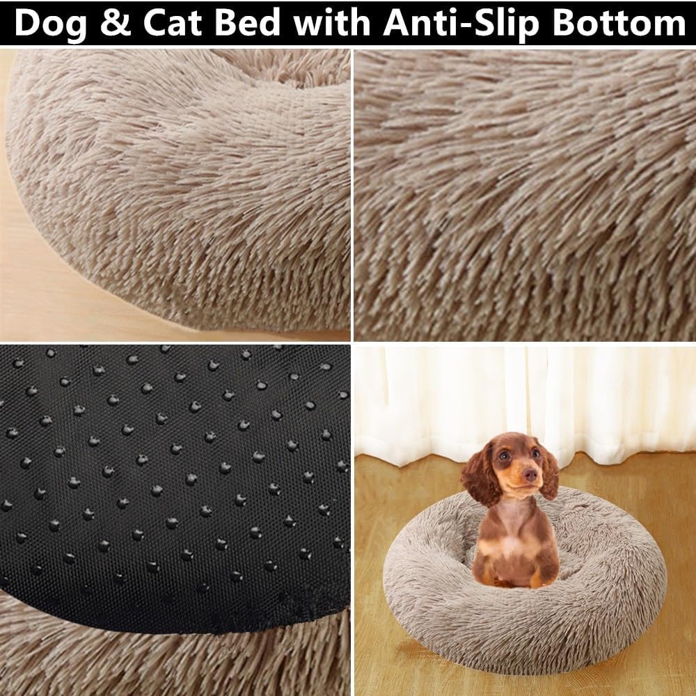 Cat Beds for Indoor Cats, Medium Calming Dog Bed Cat Bed, 31 Inch Round Calming Pet Beds, Fluffy Faux Fur Machine Washable Pet Cushion for Small Medium Dogs and Cats (Multi Color)