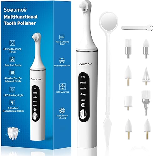 Pulidor de dientes, kit de blanqueamiento dental recargable para limpieza y blanqueamiento de dientes, con 8 cabezales de cepillo, luz LED, 5 modos