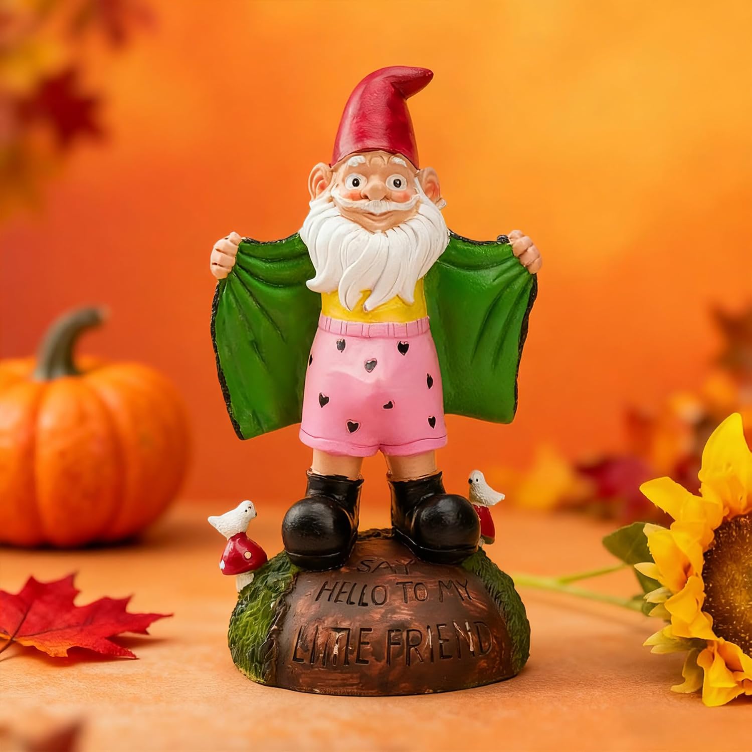 Teaeeno Funny Garden Gnome Statue - Say Hello to My Little Friends Sign, Weather Resistant Outdoor Decor, Patio & Yard Art, Unique Gift for Gardeners & Gnome Enthusiasts