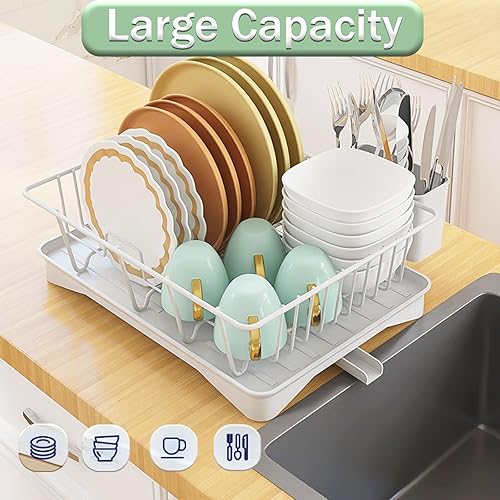 Miniatura 4 de Escurridor de platos, escurridor de platos de gran capacidad con escurridor automático, escurridor de platos para encimera de cocina, estante de