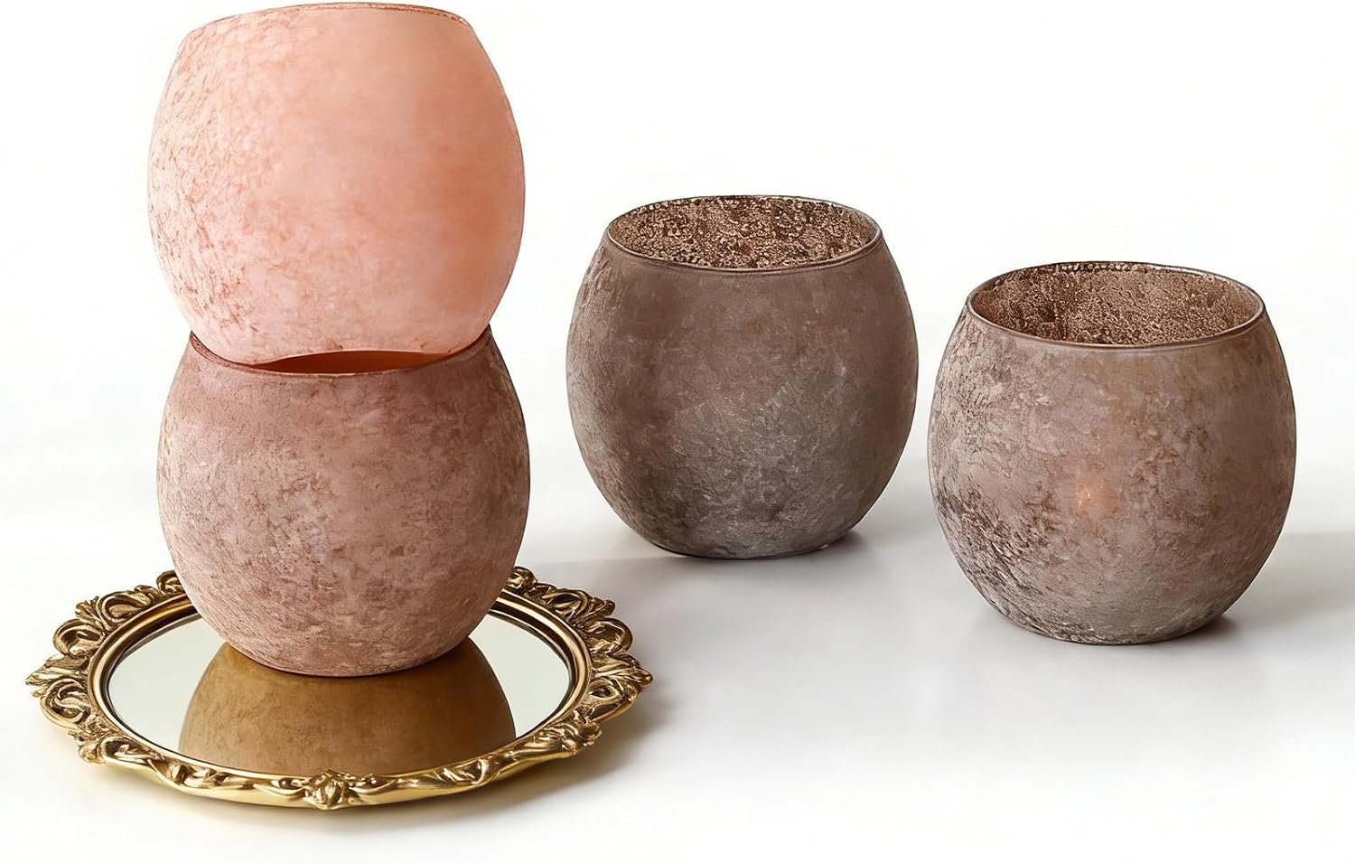 Brown Glass Candle HoldersSet of 4, Vintage Frosted Amber Votive Candle Holders for Thanksgiving Decorations, Decorative Tealight Candle Holders for Wedding Centerpieces, Fall Table Decor
