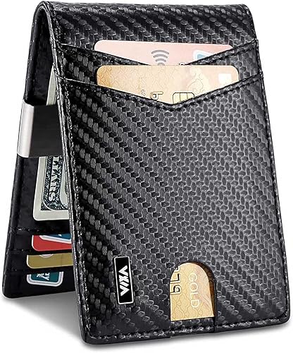 Cartera minimalista para hombre bolsillo frontal delgado tarjetero de bloqueo RFID con clip para dinero y protección de cartera RFID carteras