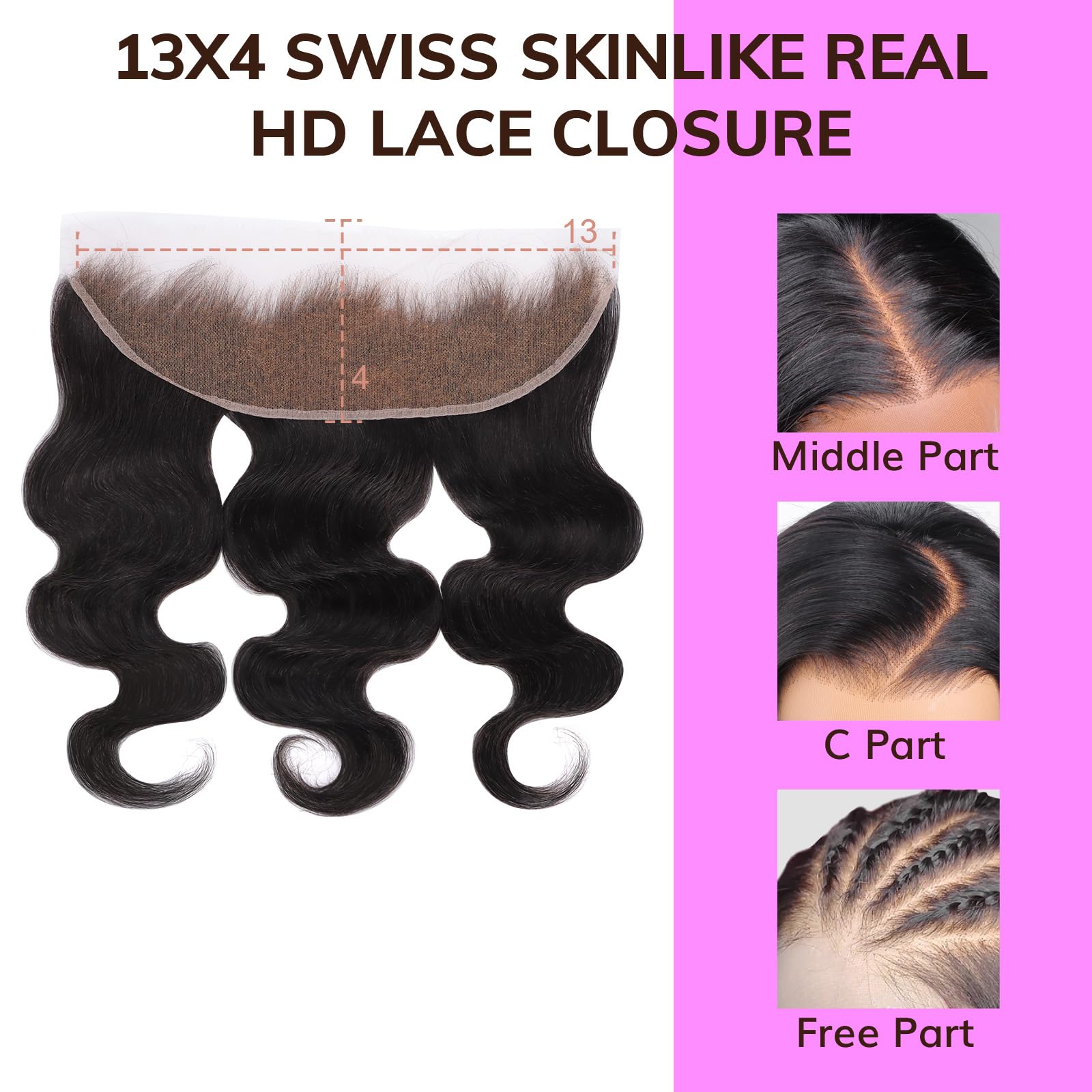 IDN BEAUTY hautähnlicher HD 13X4 Spitze Frontal nur Körperwelle Echthaar-Verschluss gebleichte Einzelknoten HD-Verschluss 0,1 mm ultradünne Spitze vorgezupfter Haaransatz 35 cm (14 Zoll)
