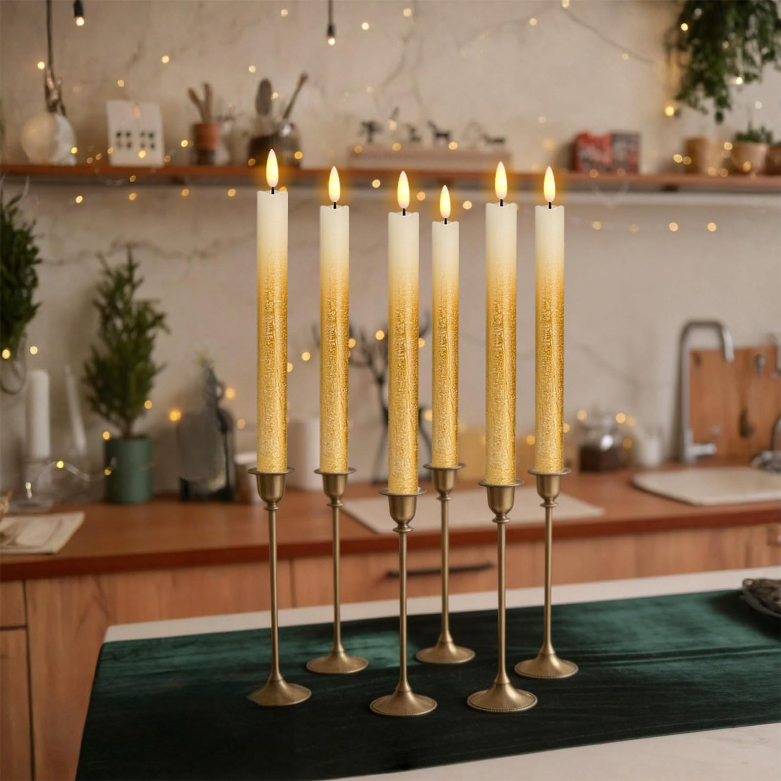 Set di 6 candele coniche senza fiamma, senza fiamma, funzionamento a batteria, con timer remoto, in vera cera, con stoppino 3D, in vera cera, decorazione per cene, matrimoni e vacanze (2 cm