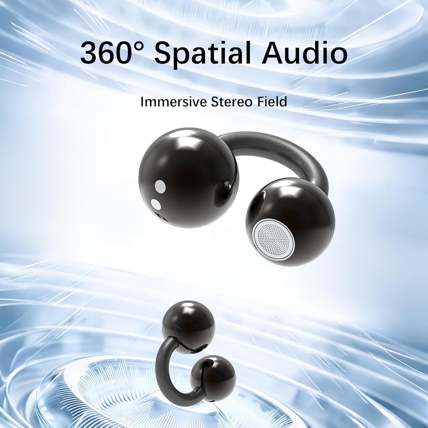 Ultra Open Ear Earbuds Removable Washable Case Wireless Clip On Headphones Powerful Sound Bluetooth 6.0 Dual Device Sync AI Clear Calls Waterproof for Sports Work Black