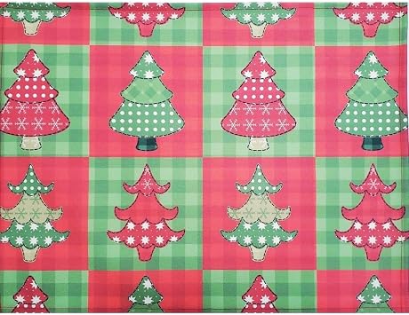 Maison Charlo | Set of 4 Placemats Christmas Tree Patchwork Cloth Waterproof 17" by 13" | Dining Table Decor, Home Decor | Washable Heat Resistant for Parties, Kitchen Table | Polyester, Red