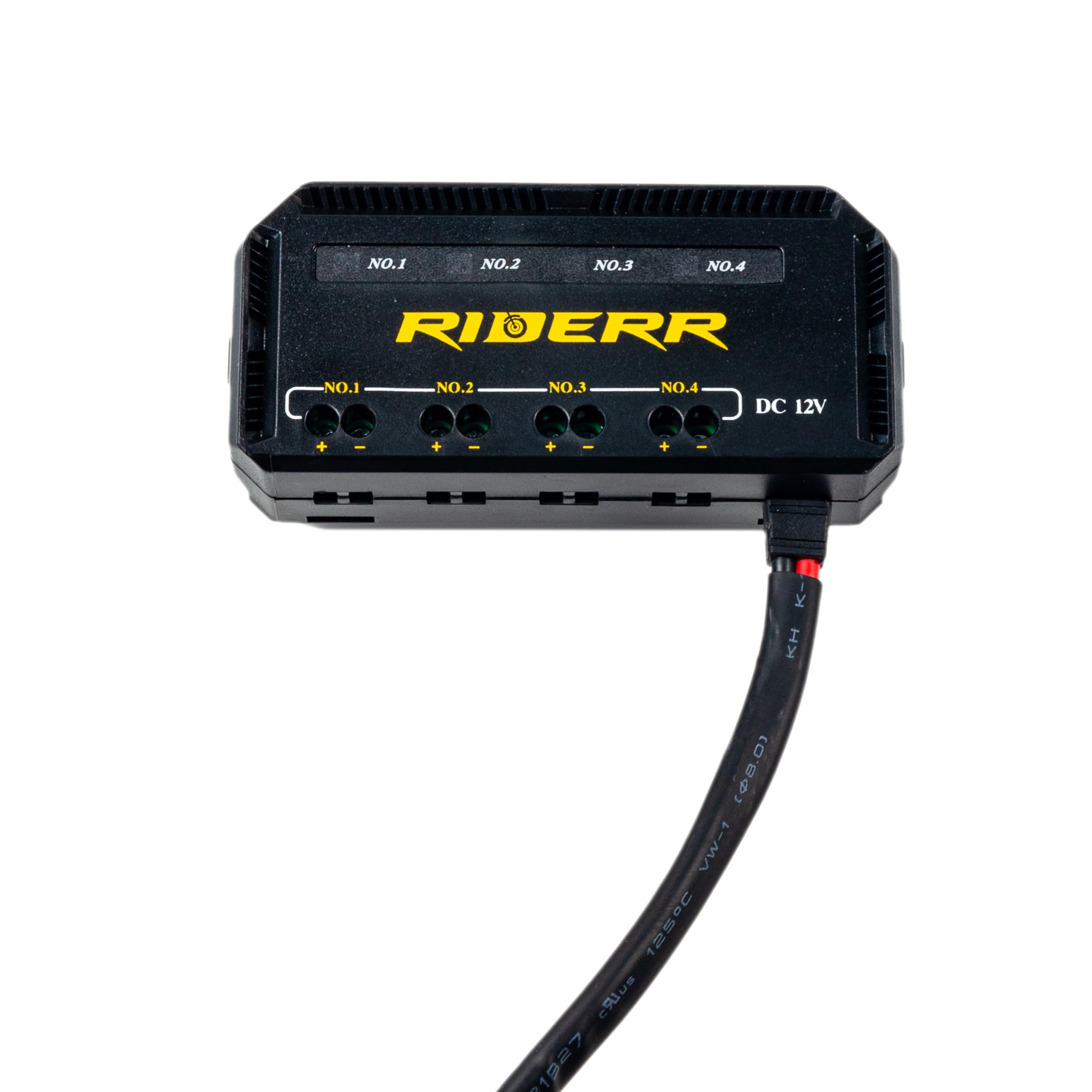 RIDERR Fuse Hub - 12V fuse box with 4 x 5A connections. Connect your phone, navigation, heated grips, chargers, electrical devices to your motorcycle with the 4 way junction box