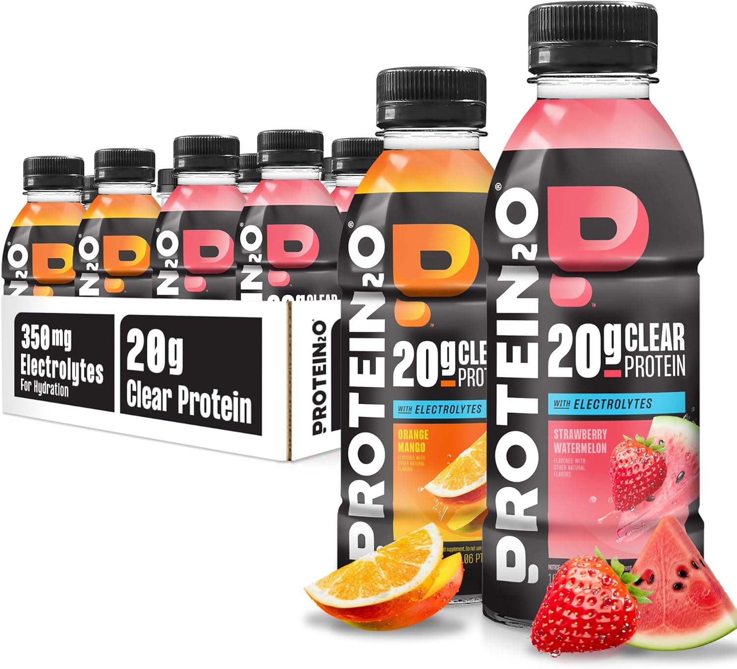 Protein2o Hydration Drink - 2-in-1 Liquid Clear Whey Protein Isolate and Electrolyte Drink - 20g Protein, Vitamins B5, B6 - Post-Workout Recovery - 16.9 Fl Oz - 12 Count Variety Pack