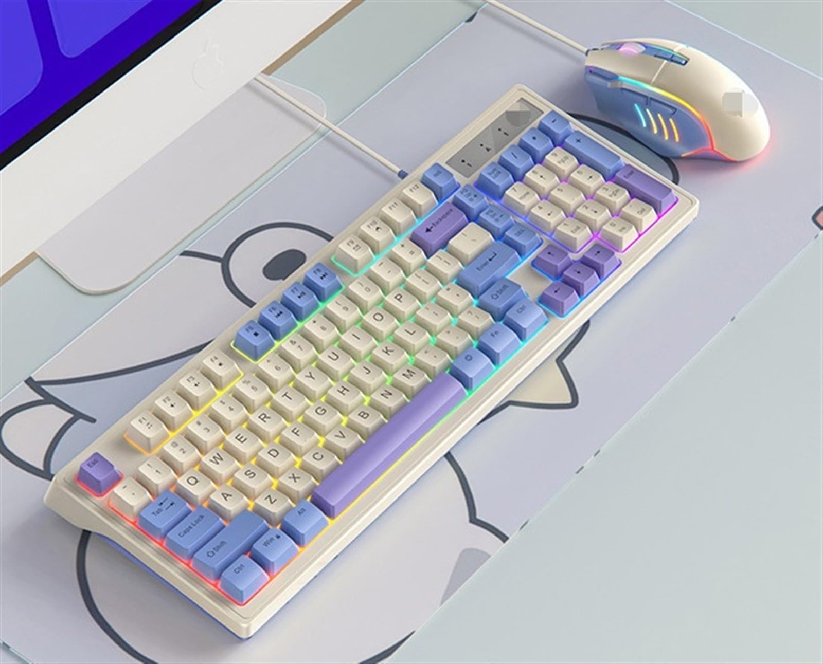 Klawiatura i Mysz do Gier, Zestaw Myszy Z Klawiaturą LED Do Komputerowej Mechanicznej Przewodowej Klawiatury Luminescencyjnej Wodoszczelna Klawiatura i Mysz