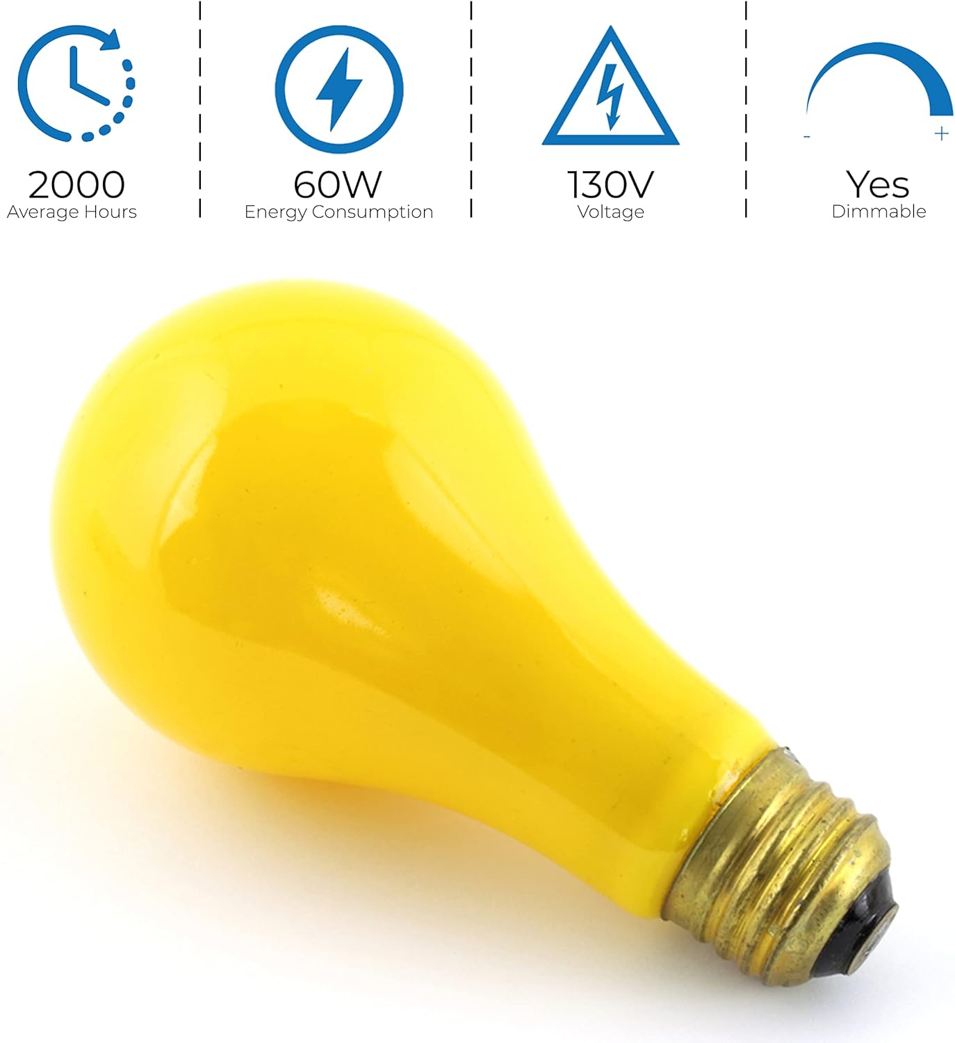 OL-41786 A19 Yellow Bug Light Bulb - E26 Medium Base- 2000 Average Rated Hours - Pack of 2