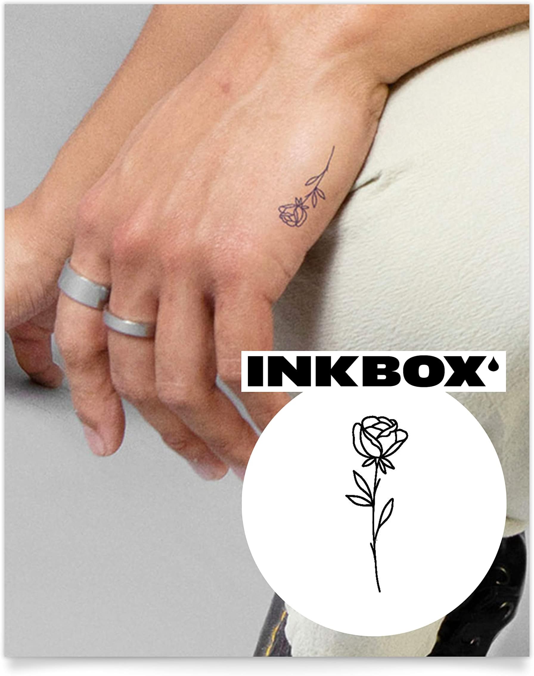 Inkbox Rose Temporary Tattoo, Realistic Long Lasting Semi-Permanent Tattoo, Authentic Tattoos For Women and Men with Easy Application - Lasts 5-10 Days, Moiety, 2x2