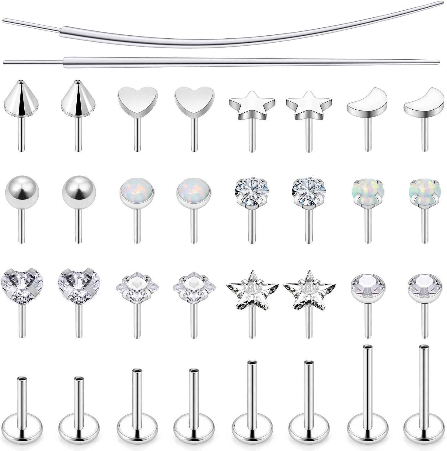 20/18/16G Threadless Nose Rings Flat Back Stud Earrings Lip Medusa Labret Piercing Jewelry for Women Men 6/7/8/10mm Push In Bar Cartilage Tragus Stud Hypoallergenic Surgical Steel
