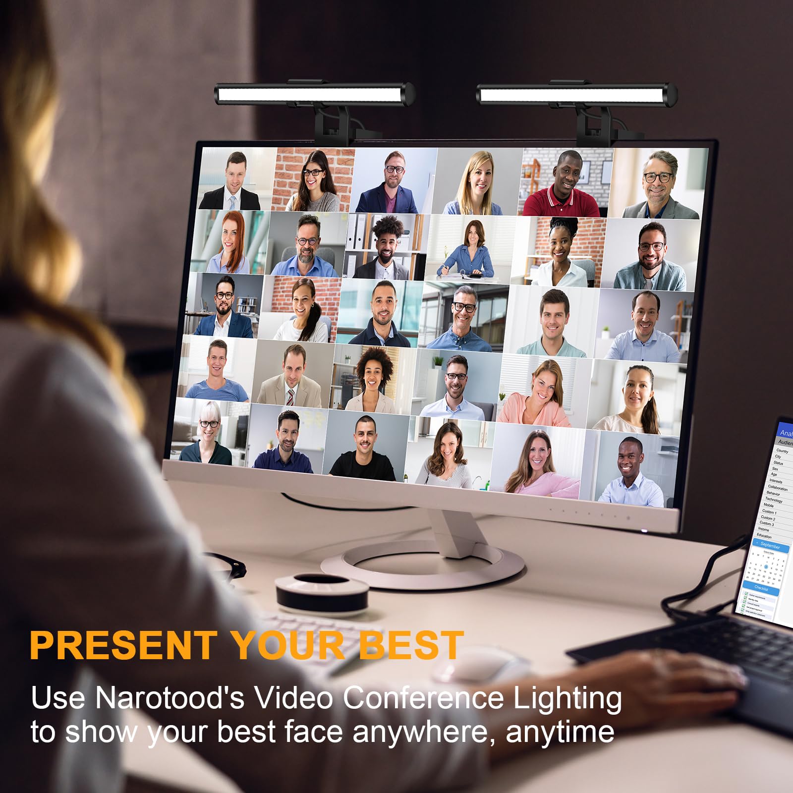 Illuminazione per videoconferenza – Luce per webcam per streaming, luce regolabile a 3 colori e anti-luce blu, luce LED per monitor portatile, per chiamate zoom, videoconferenze, lezioni