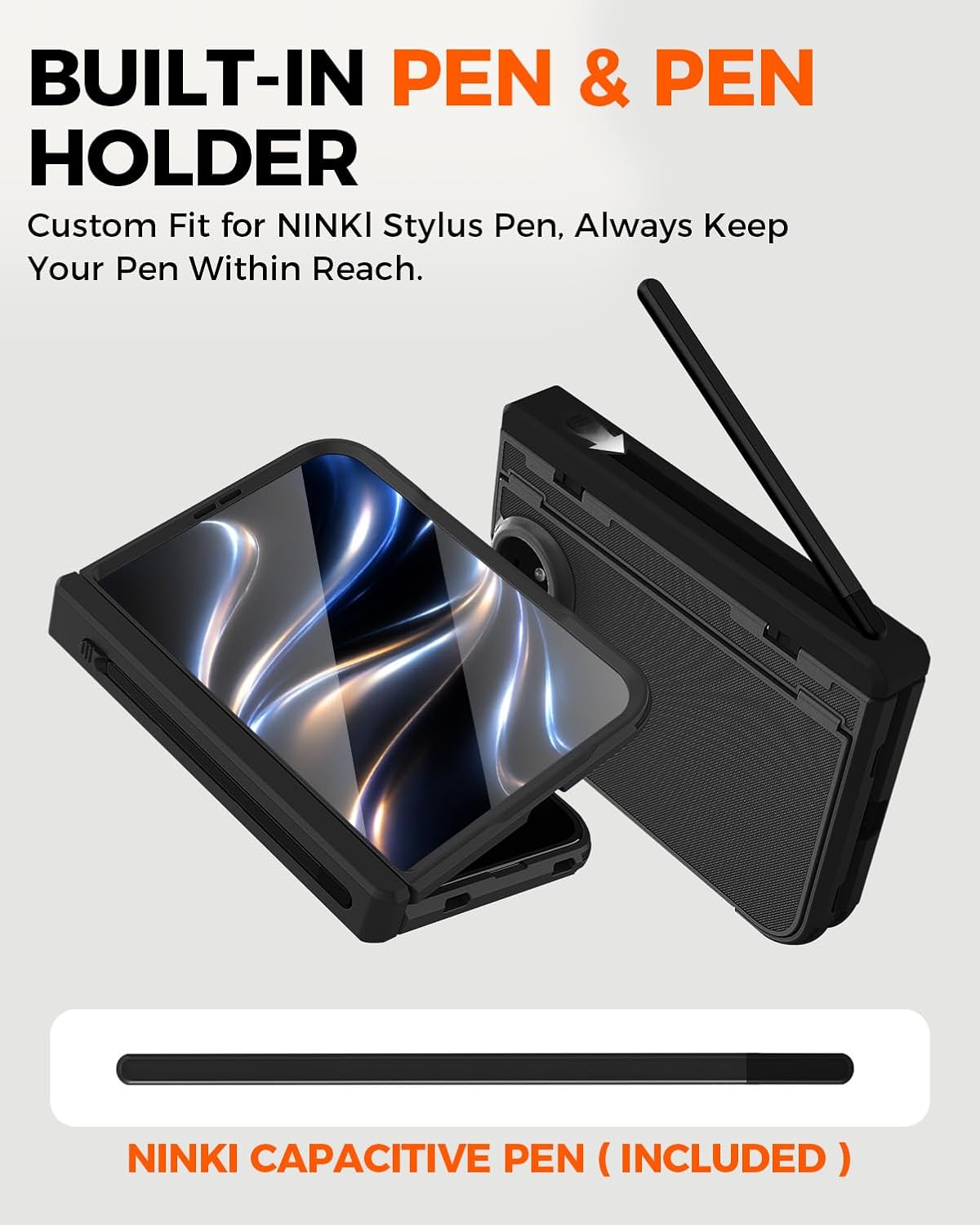 NINKI for iPhone Duo Case with S Pen Holder & Stylus & Invisible Kickstand, Magnetic Screen Protector Hinge Protective Fold Phone Cover for iPhone Duo Case with Slim S Pen Slot and Stand – Black image 3