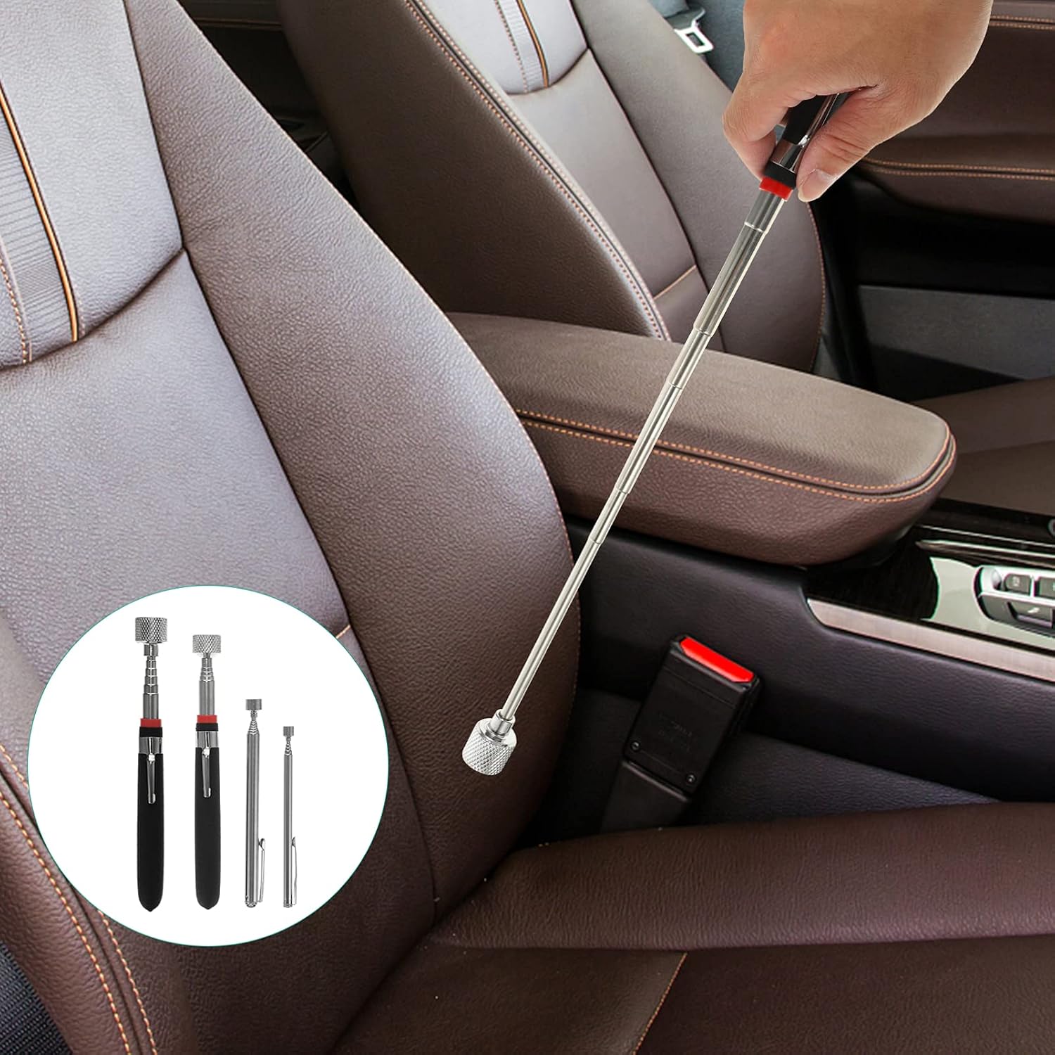 4pcs Flexible Magnetic Telescoping Pickup Tool Set for Retrieving Objects Hard Reach Areas Includes Inspection Mirror and Lighted Magnet Pickup Gadget