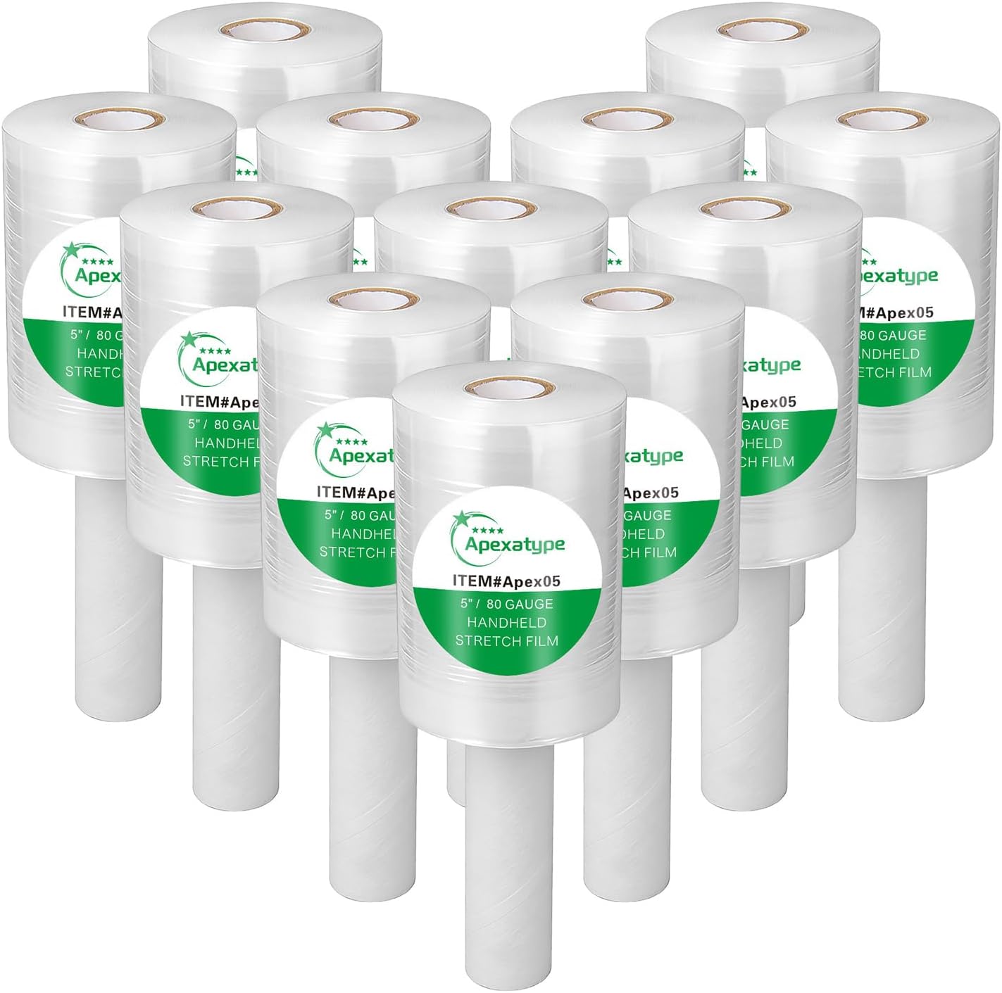 5" x 1200' Plastic Shrink Wrap Roll for Moving – 80 Gauge, 500% Stretch Saran Wrap, Heavy Duty Stretch Wrap for Shipping, Packing, Pallet & Furniture Protection – 12 Rolls with Handles