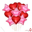Mystic Toy Store Pack of 10 Star and Heart Balloons for Happy Birthday Decoration Pink Red Kit Baby Boys Girls Kids Men Women Car Boot Living Room Star Heart Shaped Foil Balloon Set Items gallery image