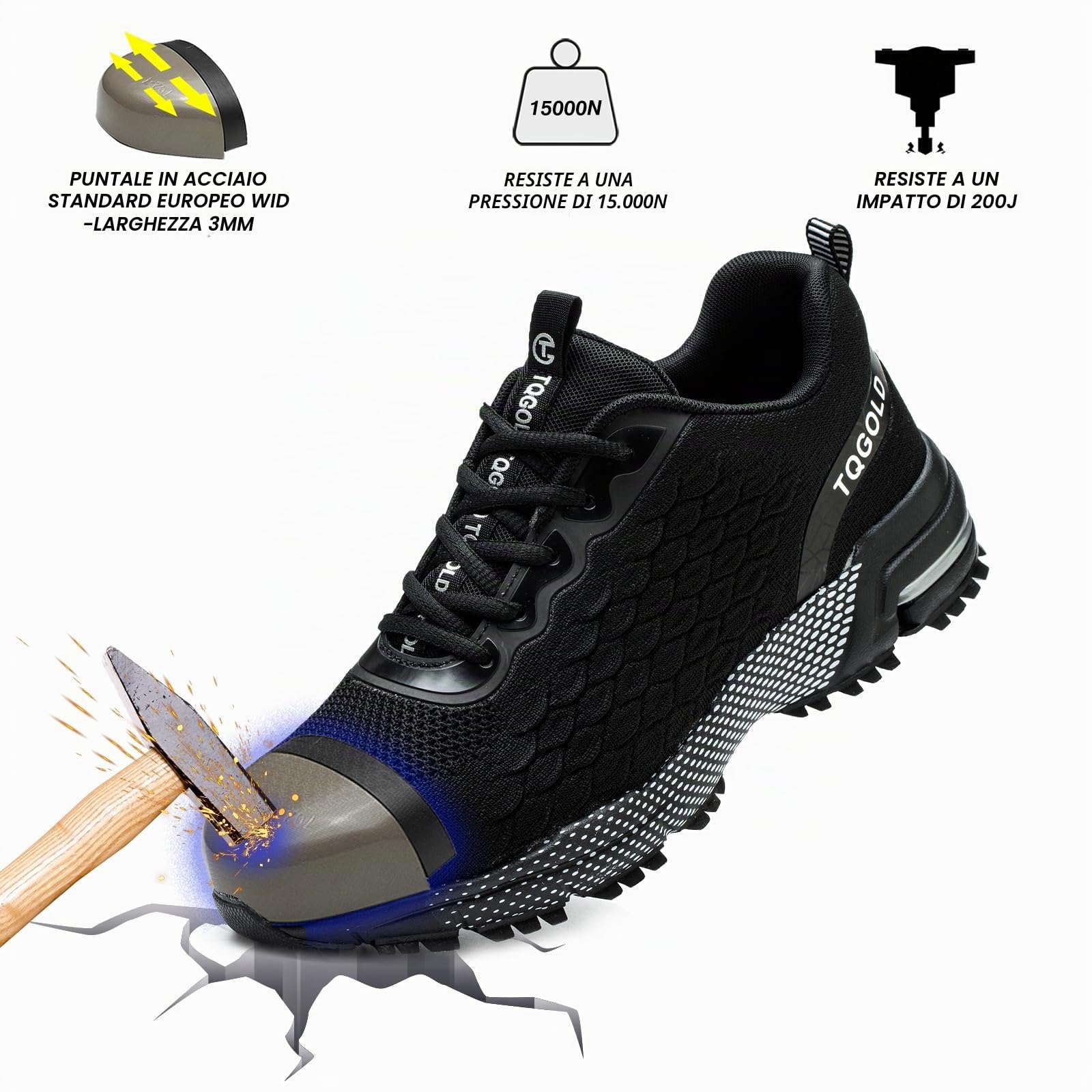 TQGOLD Scarpe Antinfortunistiche Uomo Donna Leggere Comodo | Scarpe da Lavoro con Punta in Acciaio | Ammortizzazione Traspiranti Antiscivolo | ideali per Cantiere, Magazzino