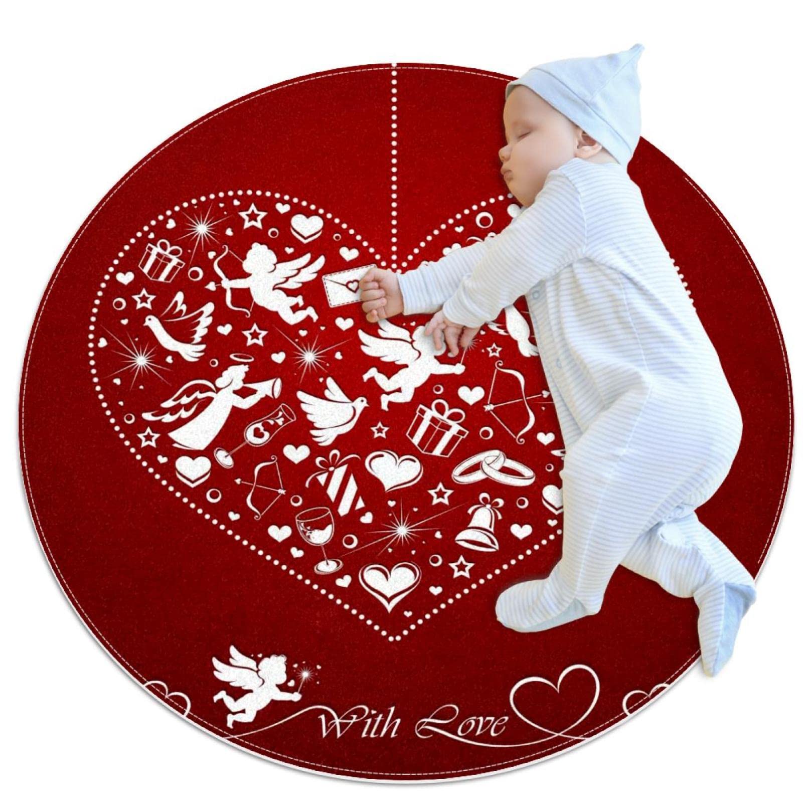 Tapis rond chambre bébé JDEZ motif cœur 100cm pour coin lecture doux