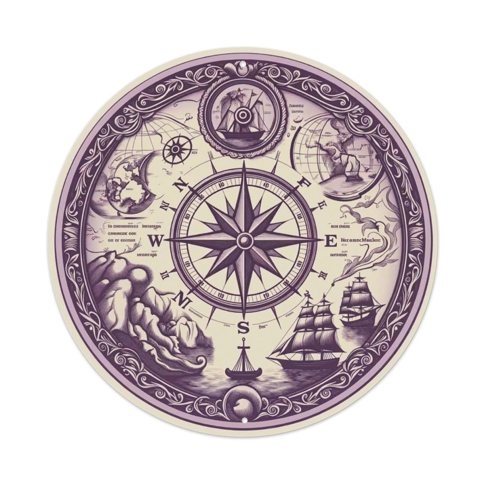 Vintage Nautical Compass World Map Anchorage Legacy Metal Tin Sign