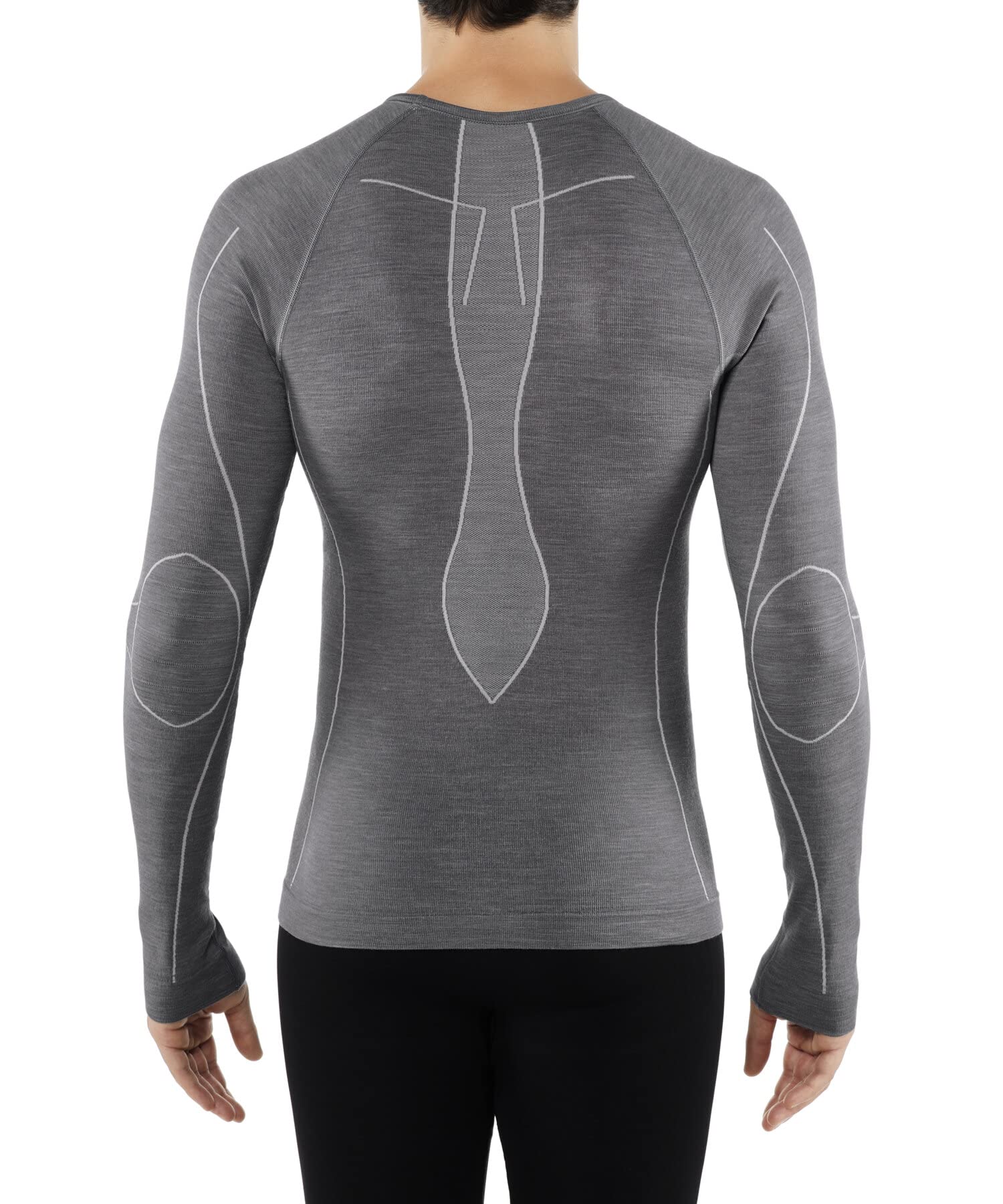 FALKE Mężczyźni Warstwa podstawowa (góra) Wool-Tech Round Neck M L/S SH Bielizna Termoaktywna Z Merynosa szybkoschnące ciepłe 1 Sztuka, Szary (Grey-Heather 3757), S